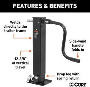 Curt Direct-Weld Square Jack with Side Handle, 12,000 Lbs, 12-1/2