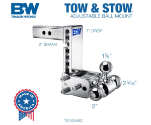 B&W  Tow & Stow Adjustable Tri-Ball Mount - Chrome - 2