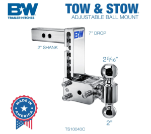 B&W Tow & Stow Adjustable Dual-Ball Mount - Chrome - 2