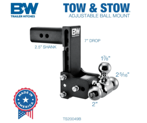 B&W  Tow & Stow Adjustable Tri-Ball Mount - 2.5