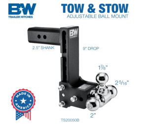 B&W  Tow & Stow Adjustable Tri-Ball Mount - 2.5