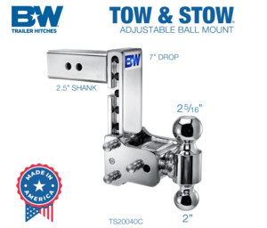 B&W Tow & Stow Adjustable Dual-Ball Mount - Chrome - 2.5