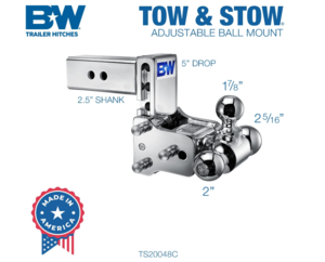 B&W Tow & Stow Adjustable Tri-Ball Mount - Chrome - 2.5