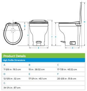 Thetford Aqua-Magic VI SloClose Toilet With Hand Sprayer, High Profile, White  • 31839