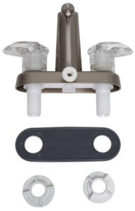 Valterra Catalina Tub/Shower RV Faucet, “D” Spud, Spout Diverter, Brushed Nickel w/ Clear Acrylic Lever Handles  • PF223461