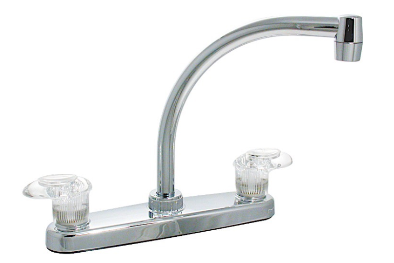 Valterra Catalina 2-Handle Hi Arc RV Faucet, Tubular Metal Spout, Chrome with Clear Lever Handles  • PF221302