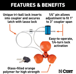 Curt Universal Tri-Ball Trailer Coupler Lock, Fits 1 7/8