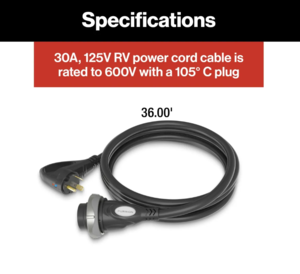 Furrion Faultsmart 36' RV Power Cord - 30A, 125V, Black  • 2021124339