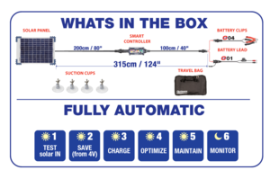 Optimate Solar Duo Panel 20W Travel Kit, 6-Step 12V/12.8V/1.6A, Weatherproof Solar Battery Saving Charger/Maintainer  • TM-522-D2TK