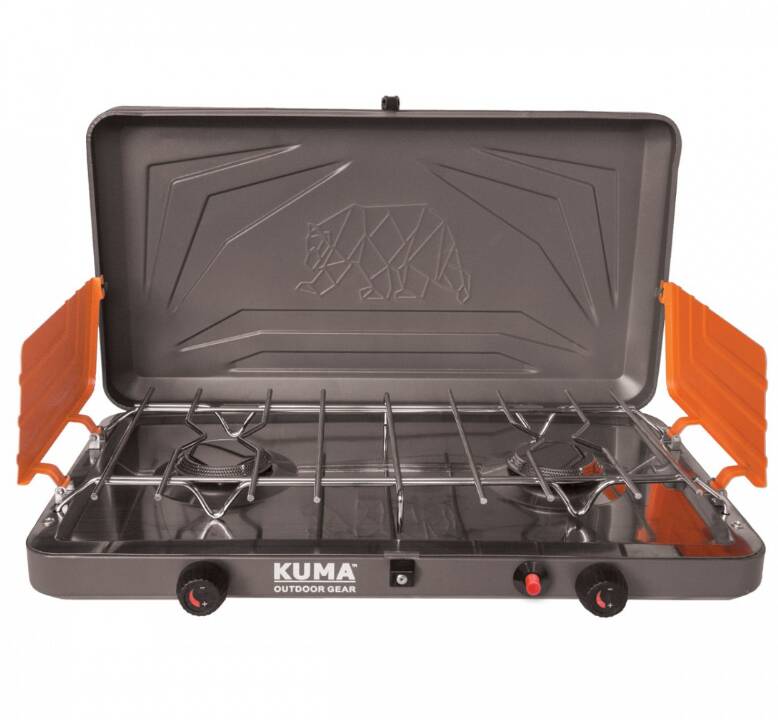 Kuma Outdoor Gear Deluxe 2-Burner Propane Camp Stove – Graphite/Orange • 499-KM-DBPS-GROR