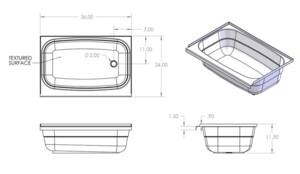 Specialty Recreation ABS Bath Tub, 24” x 36”, White with Right Drain • BT2436WR