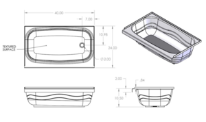 Specialty Recreation White Plastic Rectangular Bath Tub with Right Hand Drain, 40