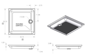 Specialty Recreation White Plastic Square Shower Pan with Center Drain, 24