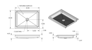 Specialty Recreation White Plastic Rectangular Shower Pan with Center Drain Hole, 32