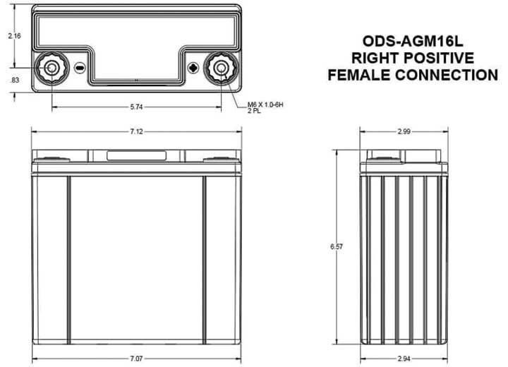 Odyssey Extreme Powersport 12V Battery, 16Ah, 170 CCA  • ODS-AGM16L