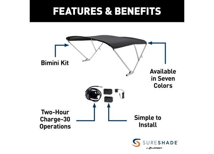 SureShade Battery Powered Bimini - Clear Anodized Frame, Black Fabric  • 2021133086