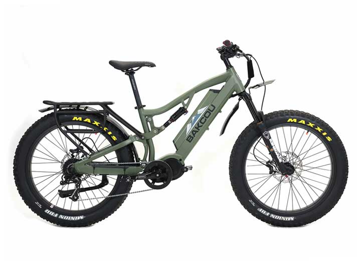 Bakcou Scout Full Suspension E-Bike, Large, Matte Army Green, 21ah   • B-SC19-G-B21