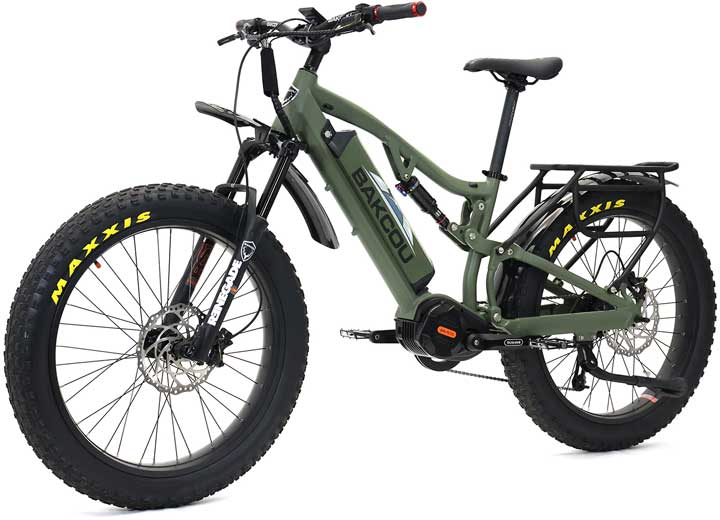 Bakcou Scout Full Suspension E-Bike, Large, Matte Army Green, 21ah   • B-SC19-G-B21