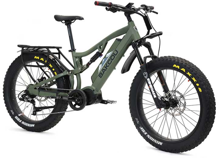 Bakcou Scout Full Suspension E-Bike, Large, Matte Army Green, 21ah   • B-SC19-G-B21