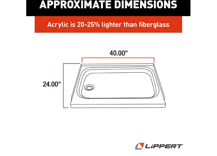 Lippert Shower Pan with Left Drain; 24