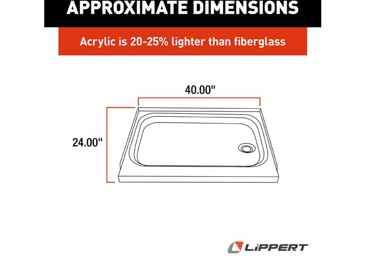 Lippert Shower Pan with Left Drain; 24