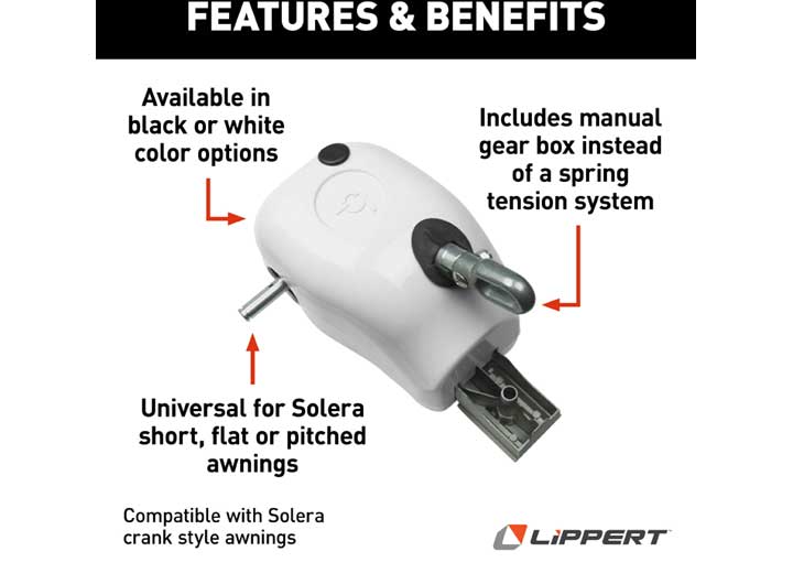 Lippert Solera Manual Crank Style Awning Drive Head Assembly - White  • 300029