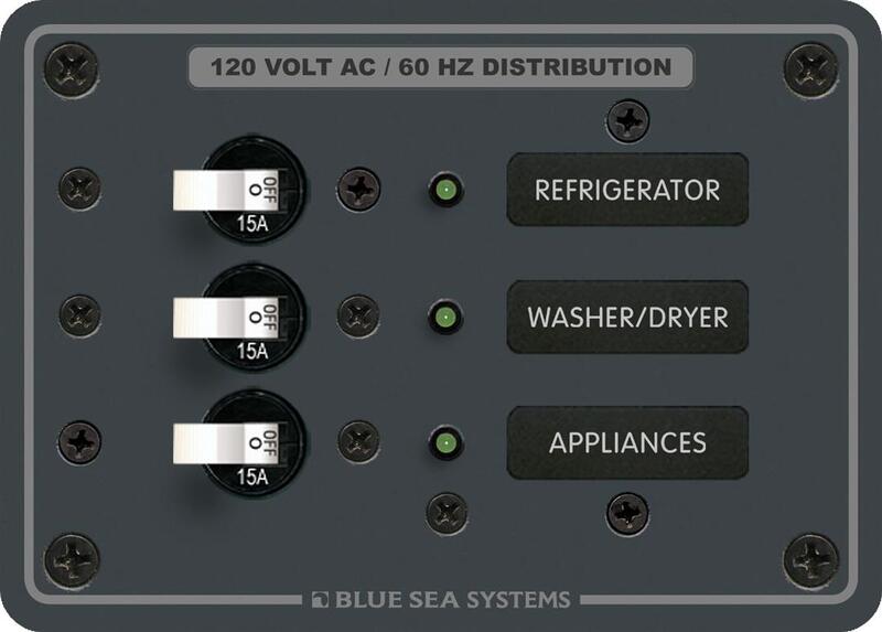 Blue Sea AC Branch Circuit Breaker Panel, 120VAC, 3 Position  • 8058-BSS