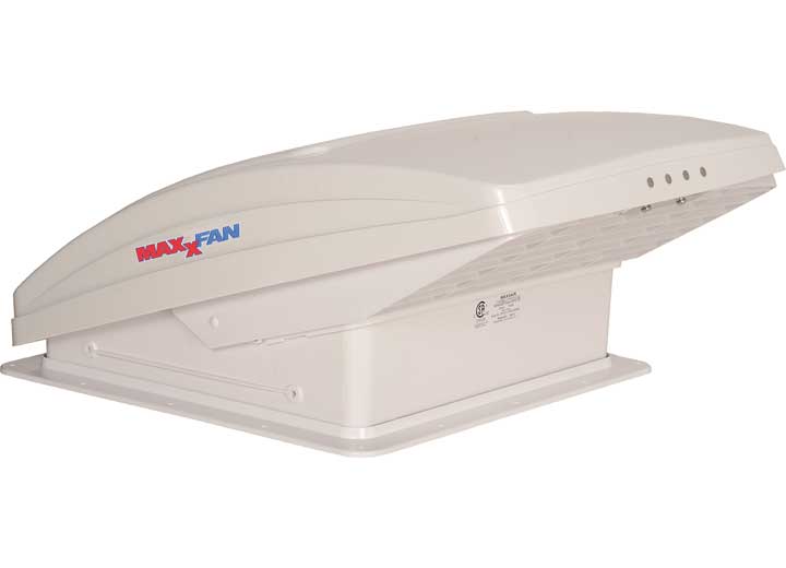 Maxxair Maxxfan Deluxe Roof Vent w/ 12V Fan, Thermostat, & Remote - Powered Lift - 10 Speed, White  • 00-07000K