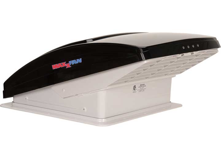 Maxxair Maxxfan Deluxe Roof Vent w/ 12V Fan, Thermostat, & Remote - Powered Lift - 10 Speed, Smoke  • 00-07500K