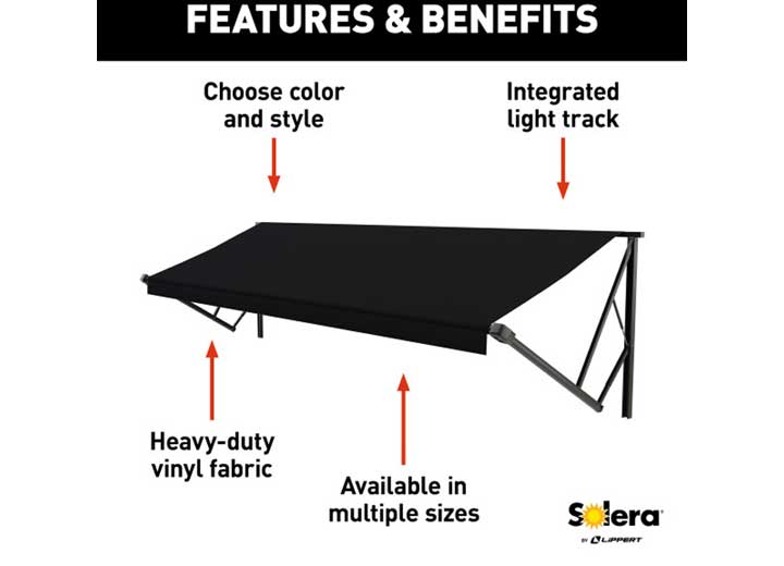 Lippert Solera Power & Hybrid 21'W x 8'Ext. Black Vinyl Hybrid RV Patio Awning Roller Assembly & Black End Caps  • V000211532