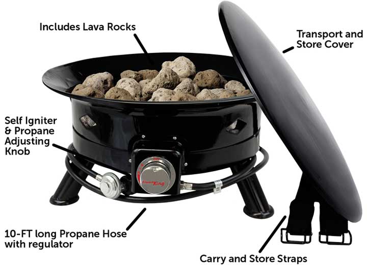 Flame King Outdoor Portable Propane Gas 24″ Fire Pit Bowl with Self Igniter, Cover, and Carry Straps  • FKG6502D