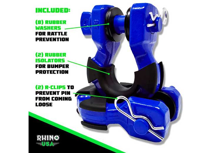 Rhino USA 8-Ton Super Shackles w/ Isolators, Blue  • SUPERSHACK-BLU