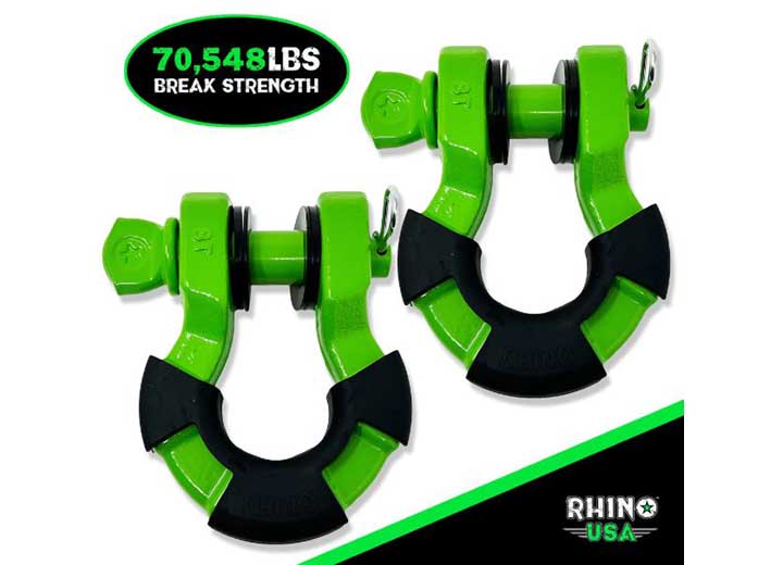 Rhino USA 8-Ton Super Shackles w/ Isolators, Green  • SUPERSHACK-GRN