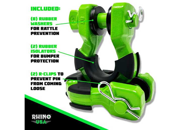 Rhino USA 8-Ton Super Shackles w/ Isolators, Green  • SUPERSHACK-GRN