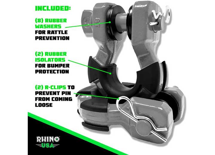 Rhino USA 8-Ton Super Shackles w/ Isolators, Gray  • SUPERSHACK-GRY