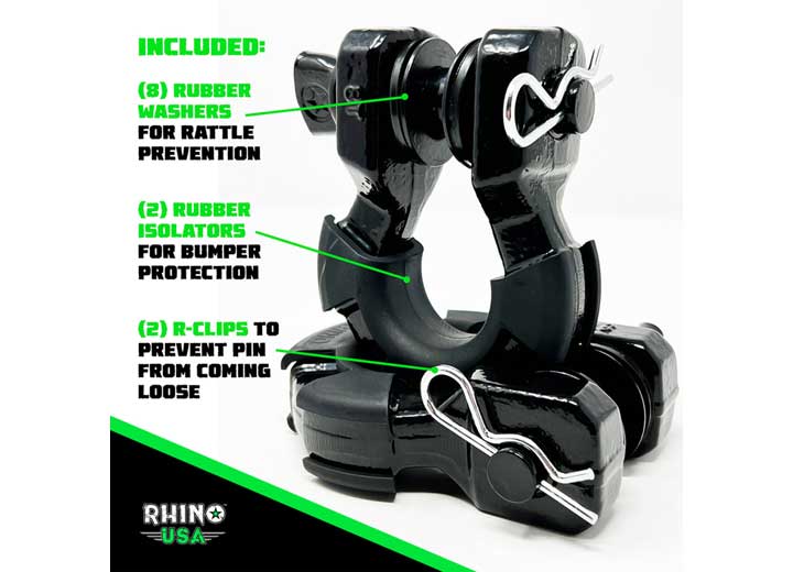 Rhino USA 8-Ton Super Shackles w/ Isolators, Matte Black  • SUPERSHACK-MATTE