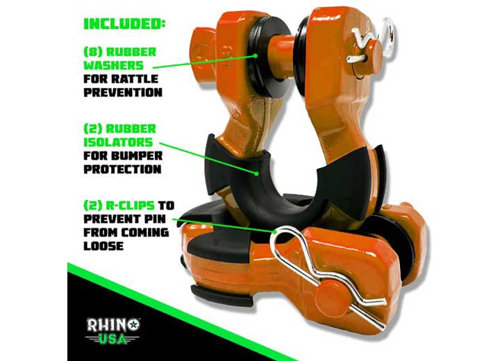 Rhino USA 8-Ton Super Shackles w/ Isolators, Orange  • SUPERSHACK-ORG