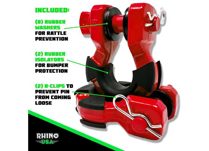 Rhino USA 8-Ton Super Shackles w/ Isolators, Red  • SUPERSHACK-RED