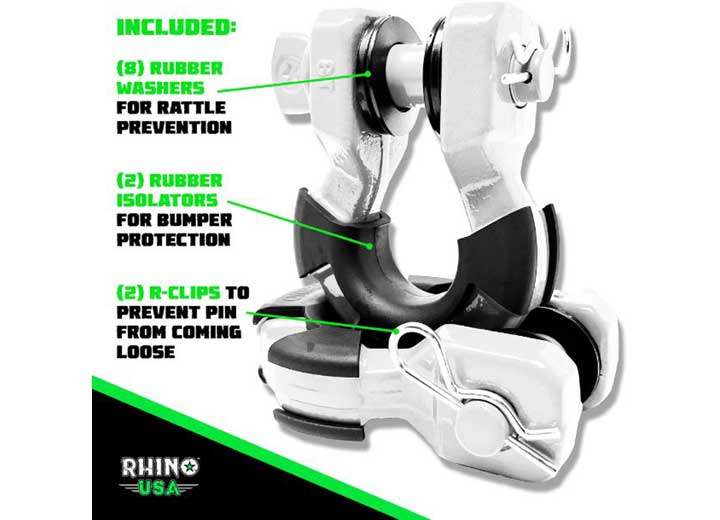 Rhino USA 8-Ton Super Shackles w/ Isolators, White  • SUPERSHACK-WHT