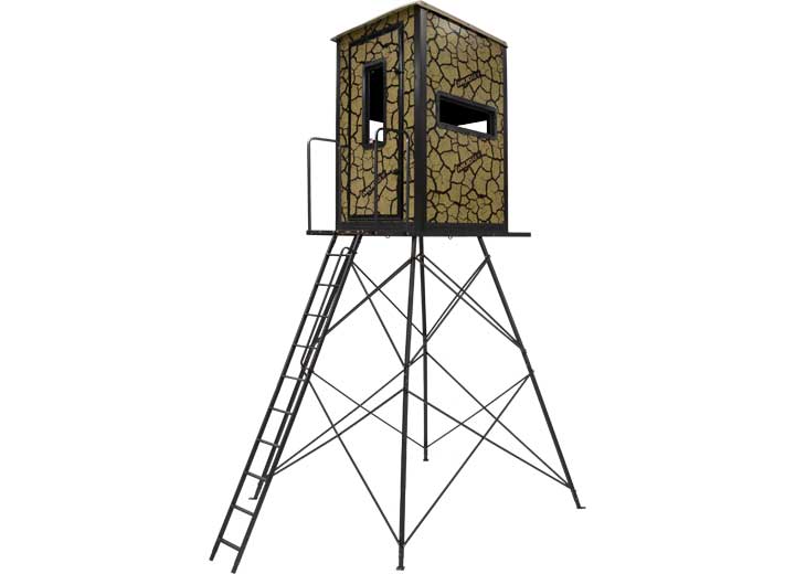 Muddy Gunner Steel Box Blind w/ 10' Tower, Cracked Mud Camo  • MUD-BBBST1000-10C