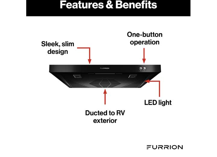 Furrion 12V Ductless RV Range Hood with Charcoal Filter - Black  • 2021123620