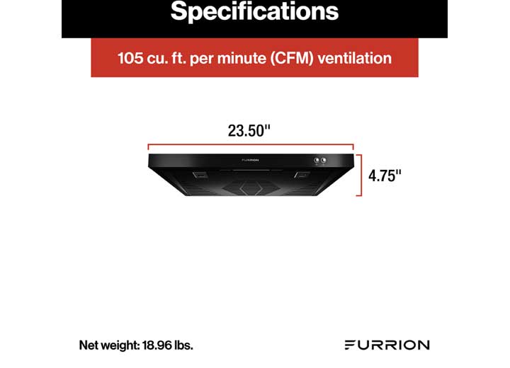 Furrion 12V Ductless RV Range Hood with Charcoal Filter - Black  • 2021123620