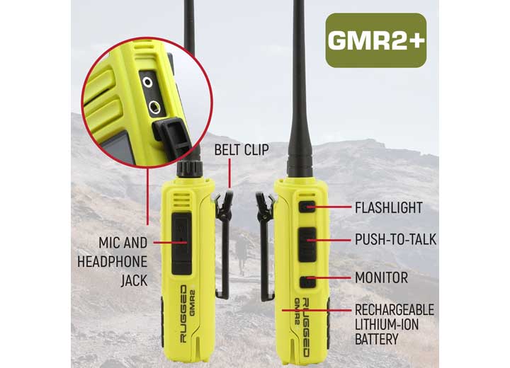 Rugged Radios 2 PACK - Rugged GMR2 PLUS - GMRS / FRS Two Way Handheld Radios,  Safety Yellow  • GMR2-PLUS-2-PACK-HV