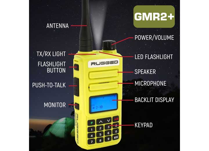 Rugged Radios 2 PACK - Rugged GMR2 PLUS - GMRS / FRS Two Way Handheld Radios,  Safety Yellow  • GMR2-PLUS-2-PACK-HV