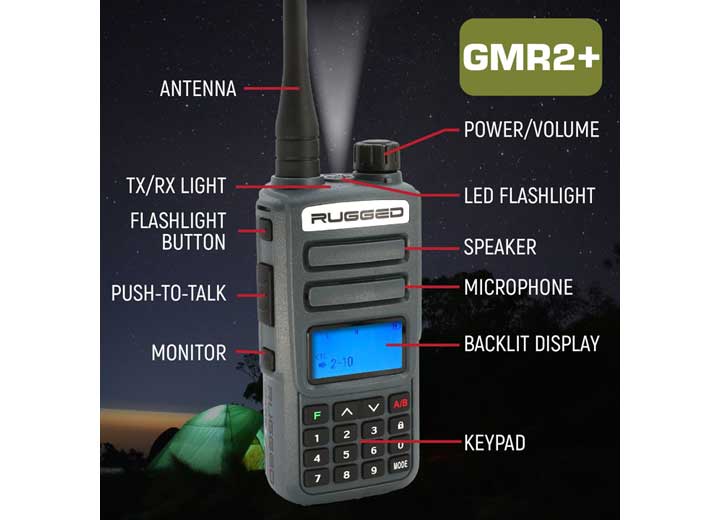 Rugged Radios 2 PACK - Rugged GMR2 PLUS - GMRS / FRS Two Way Handheld Radios, Grey  • GMR2-PLUS-2-PACK