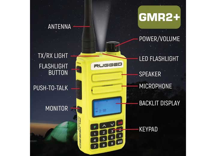 Rugged Radios GMRS / FRS Two Way Handheld Radio, Safety Yellow  • GMR2-PLUS-HV