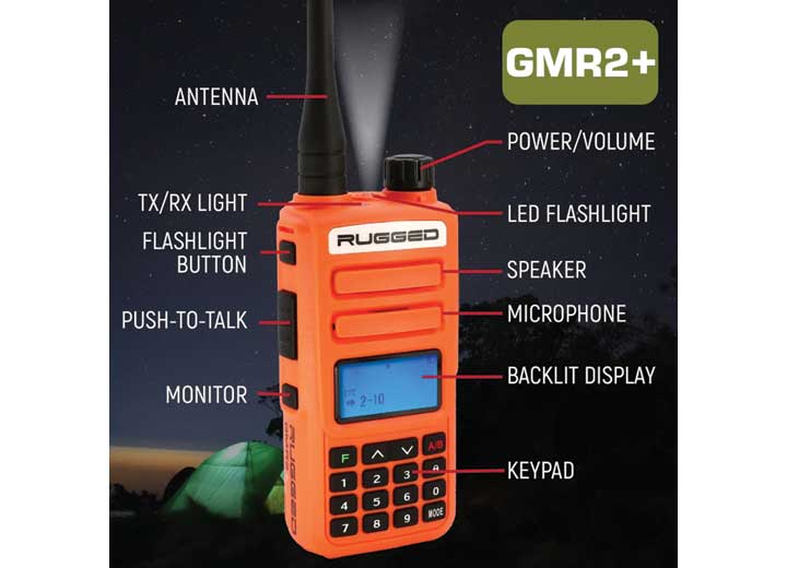 Rugged Radios GMR2 PLUS - GMRS / FRS Two Way Handheld Radio  • GMR2-PLUS-ORN