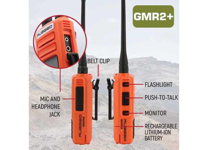 Rugged Radios GMR2 PLUS - GMRS / FRS Two Way Handheld Radio  • GMR2-PLUS-ORN