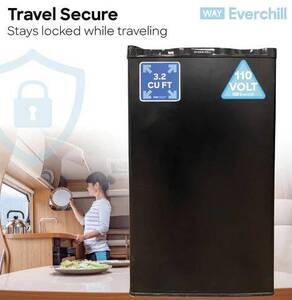 Everchill RV Refrigerator - 110V, 3.2 cu. ft., Left Hinge, Black with Stainless Steel Trim  • BC-90LHH