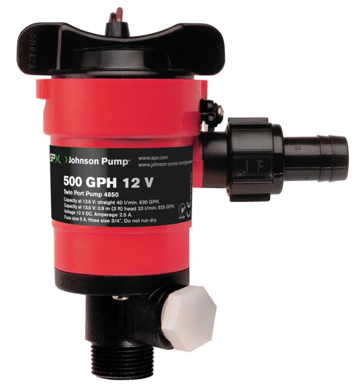 Johnson Pump Twin Port 500GPH Livewell Aerating Pump - 12V • 48503